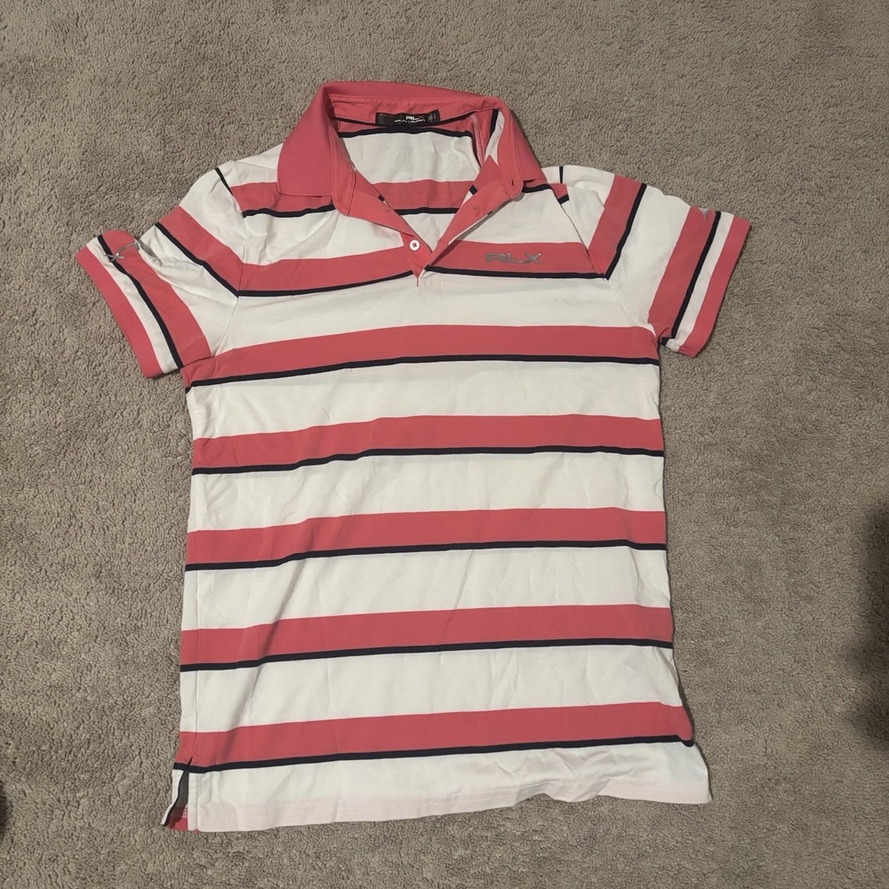 Ralph Lauren RLX Pro Fit Polo Mens Large‎ PINK & NAVY STRIPED